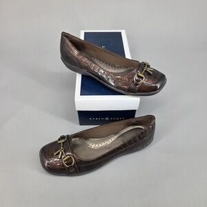 Karen Scott Oliver Loafers Womens 7.5M Brown Croc Embossed Bit Detail Classic